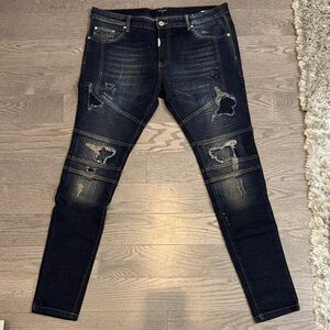 Men's Distressed Skinny Jeans in Dark Blue
